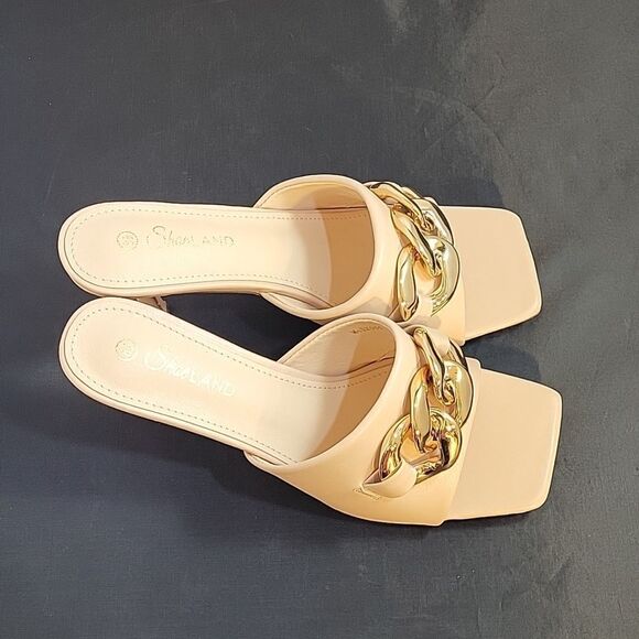 BRAND NEW SHOELAND SQUARE TOE SLIP-ON FOOT OPEN TOE GOLD CHAIN LINKING S…G1 - Picture 5 of 15